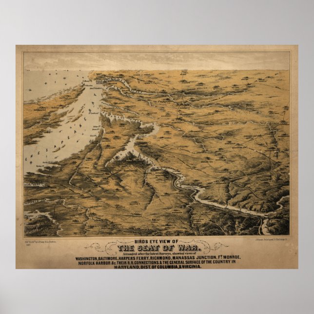 Vintage Virginia & Maryland Civil War Map (1861) Poster (Front)