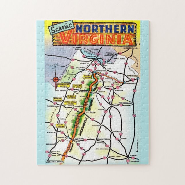Vintage Virginia Postcard Map Jigsaw Puzzle (Vertical)