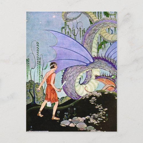 Vintage Virginia Sterrett Dragon Meets Warrior Postcard