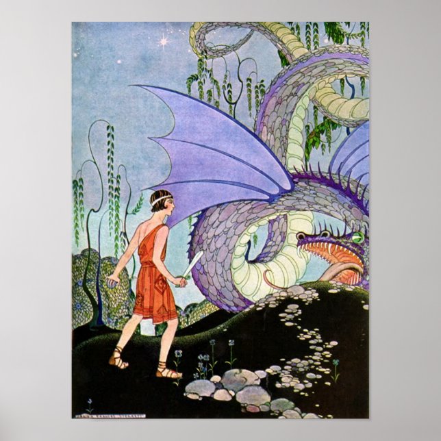 Vintage Virginia Sterrett Dragon Meets Warrior Poster (Front)