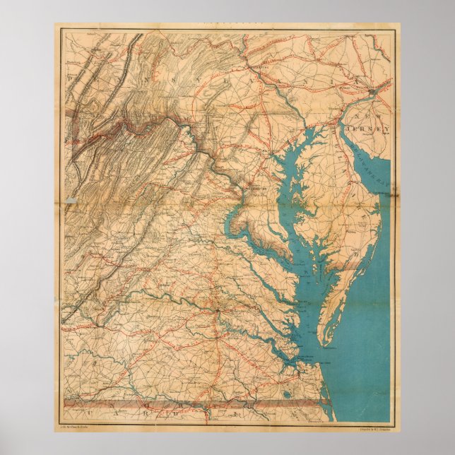 Vintage Virginia & The Chesapeake Bay Map (1862) Poster (Front)