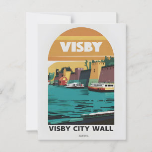 Vintage Visby City Wall Postcard – Retro Swedish C