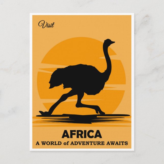 Vintage Visit Africa African Ostrich Travel Postcard (Front)