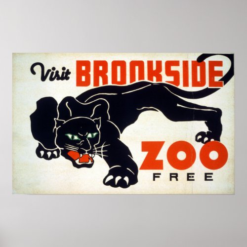 Vintage Visit Brookside Zoo Black Panther WPA Poster