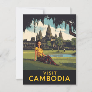 Vintage Visit Cambodia Angkor Wat Travel Postcard