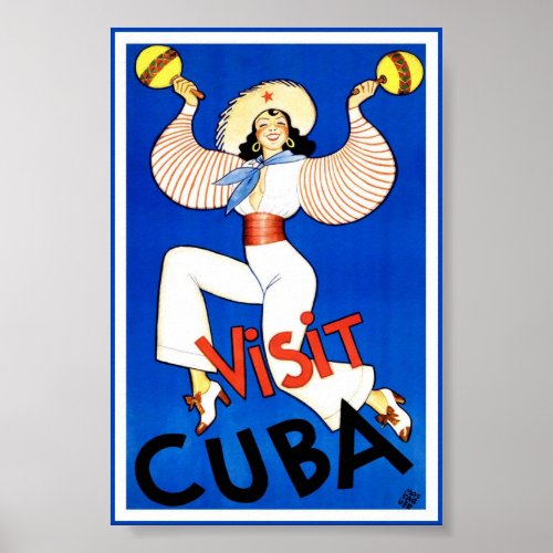 Vintage Visit Cuba Travel Classic Poster Art