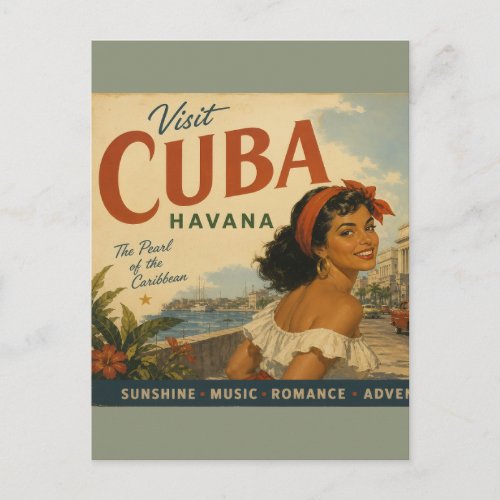 Vintage Visit Cuba Travel - Greetings From Havana Holiday Postcard