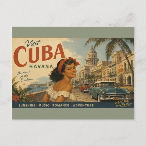 Vintage Visit Cuba Travel - Greetings From Havana Postcard