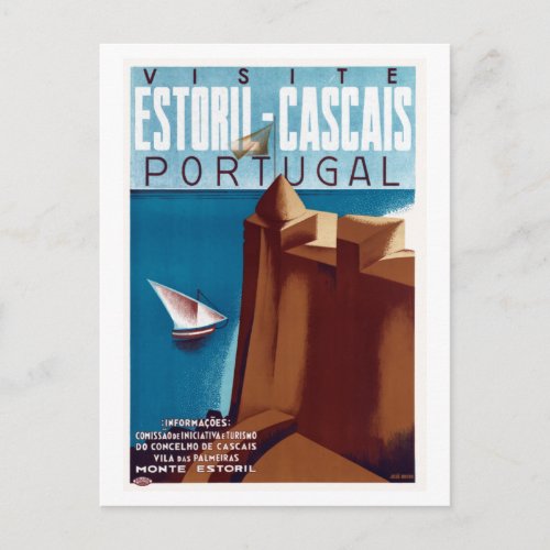 Vintage Visit Estoril_Cascais Portugal Travel Post Postcard