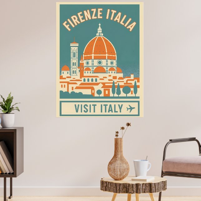 Vintage Visit Florence Italy Poster (Living Room 3)