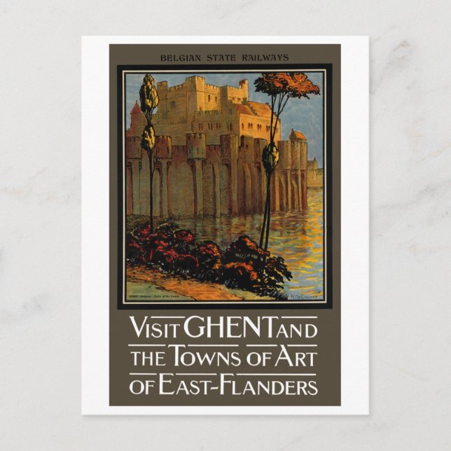 Vintage Visit Ghent Poster Postcard (Front)