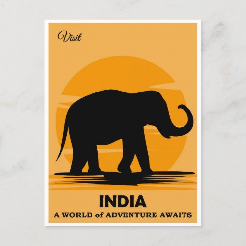 Vintage Visit India Elephant Travel Postcard