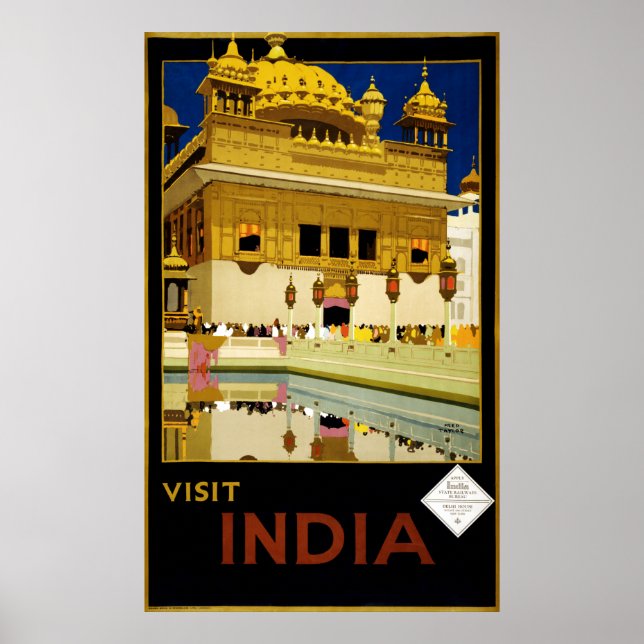 Vintage Visit India Golden Temple Travel Poster (Front)