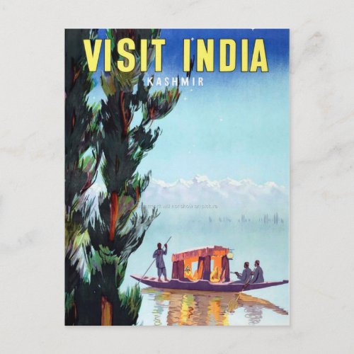 Vintage Visit India Kashmir Travel Postcard