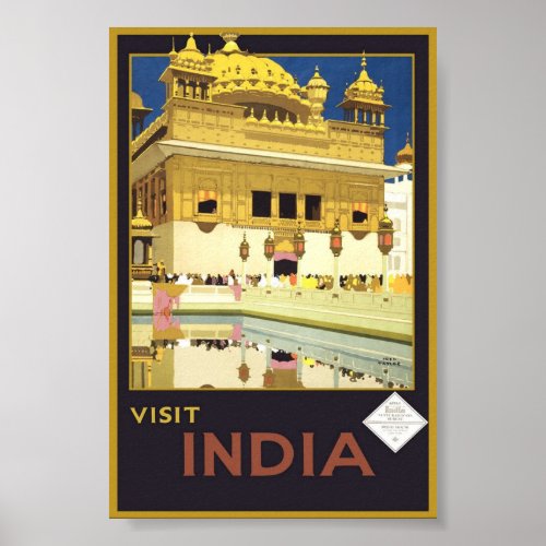 Vintage Visit India Travel Classic Poster Art