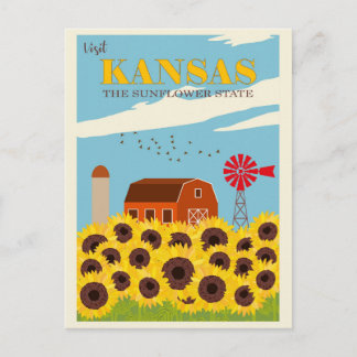 Vintage Visit Kansas Sunflower State Travel Postcard