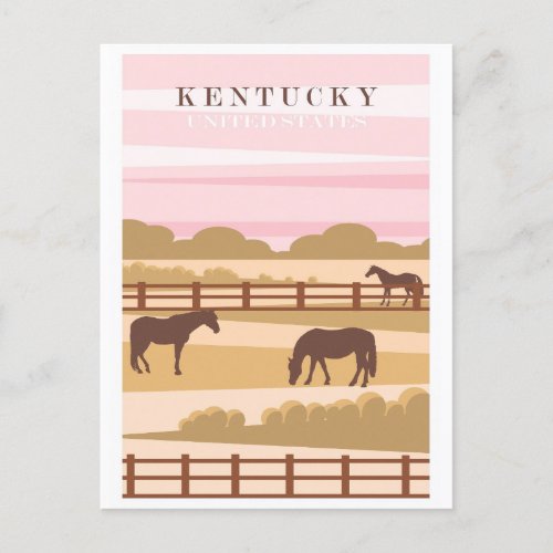 Vintage Visit Kentucky Horses Travel Poster Pink Postcard