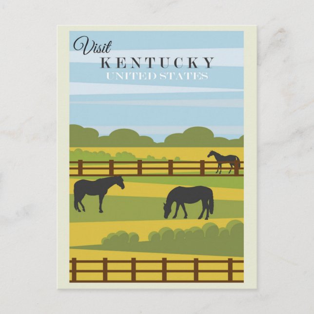 Vintage Visit Kentucky Horses Travel Poster Postcard (Front)