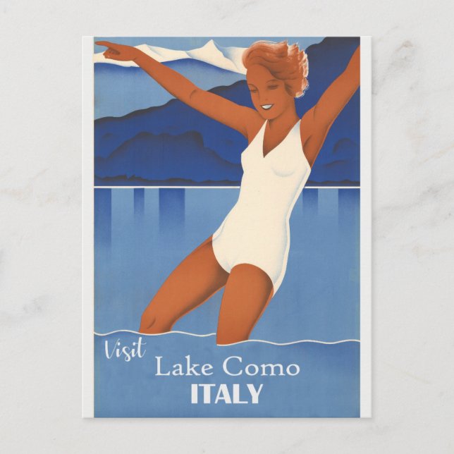 Vintage Visit Lake Como Italy Travel Postcard (Front)
