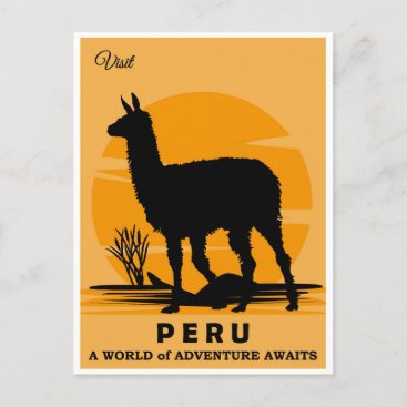 Vintage Visit Peru Llama Travel Postcard