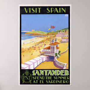 Vintage Visit Santander Spain Travel Poster