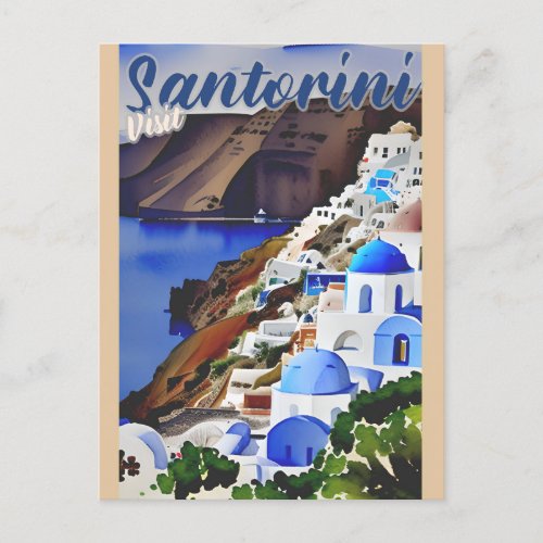 Vintage Visit Santorini Greece Greek Travel Postcard