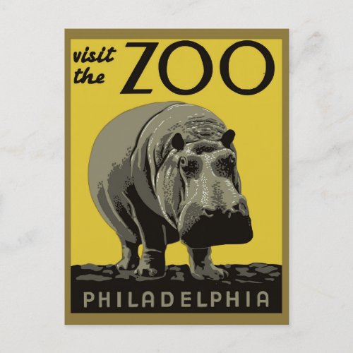 Vintage Visit The Philadelphia Zoo Hippo Travel Postcard