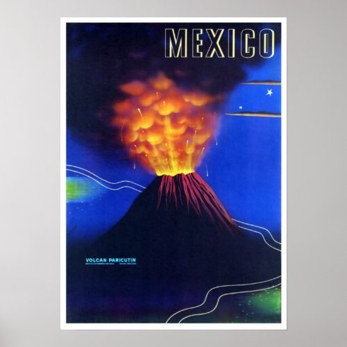 Vintage Volcan Parcutin Mexico Eruption Poster