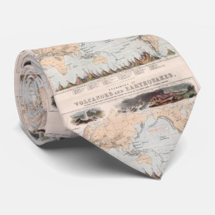 Vintage Volcano and Earthquake World Map (1852) Neck Tie