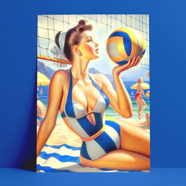 Vintage Volley Girl Illustration Postcard (Creator Uploaded)