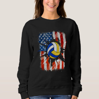 Vintage Volleyball 4th Of July Usa American Flag M Sweatshirt