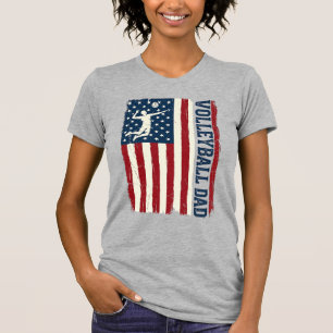 Vintage Volleyball Dad Patriotic Flag Shirt Design