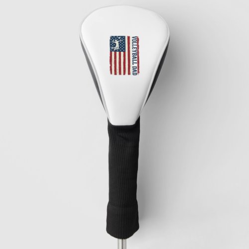 Vintage Volleyball Dad Patriotic Flag Shirt Design Golf Head Cover
