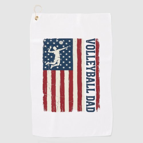 Vintage Volleyball Dad Patriotic Flag Shirt Design Golf Towel