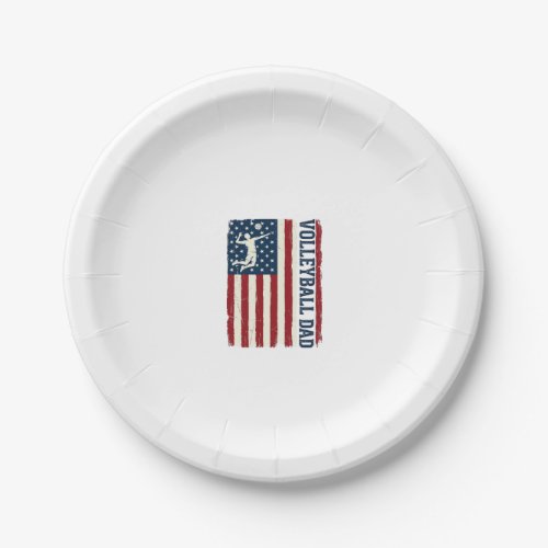 Vintage Volleyball Dad Patriotic Flag Shirt Design Paper Plates