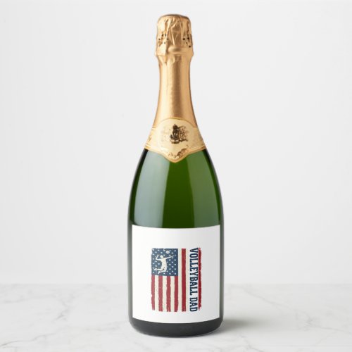 Vintage Volleyball Dad Patriotic Flag Shirt Design Sparkling Wine Label