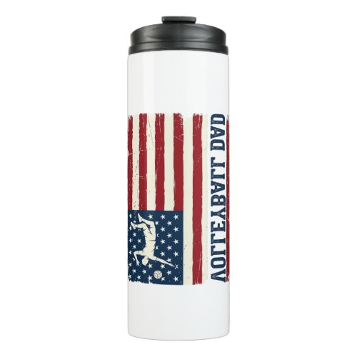 Vintage Volleyball Dad Patriotic Flag Shirt Design Thermal Tumbler