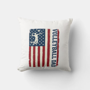 Vintage Volleyball Dad Patriotic Flag Shirt Design Throw Pillow