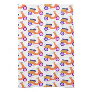 Vintage Vroom Moped Scooter Pattern Yellow Purple Kitchen Towel