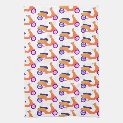 Vintage Vroom Moped Scooter Pattern Yellow Purple Kitchen Towel