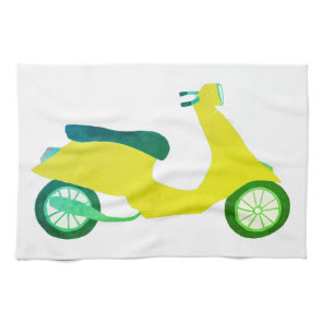 Vintage Vroom Motor Scooter Yellow Lime Kitchen Towel