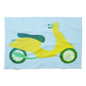 Vintage Vroom Motor Scooter Yellow Lime Kitchen Towel