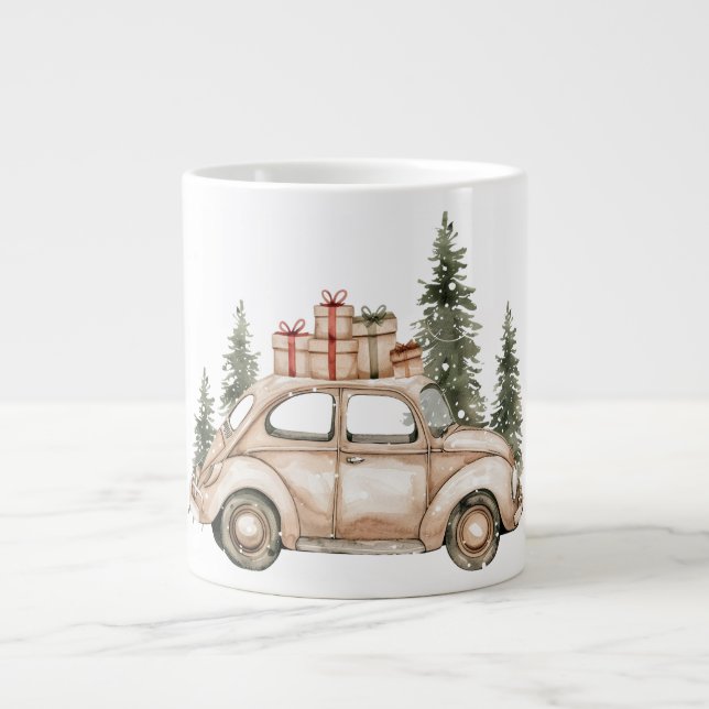 Vintage VW Car Winter Gifts Giant Coffee Mug (Front)