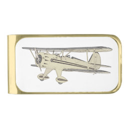 Vintage Waco Biplane Antique Airplane Aircraft Gold Finish Money Clip