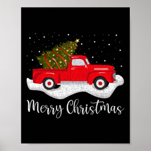 Vintage Wagon Christmas  Tree on Car Xmas red Truc Poster