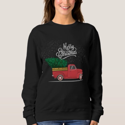 Vintage Wagon Christmas Tree on Car Xmas red Truck Sweatshirt