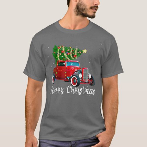 Vintage Wagon Christmas  Tree on Hot Rod Xmas Vaca T_Shirt