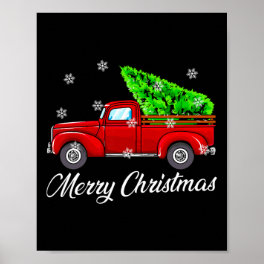 Vintage Wagon Christmas Tree Red Retro Farmer Truc Poster