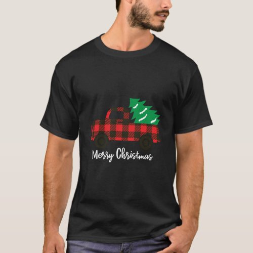 Vintage Wagon Christmas Tree Red Retro Farmer Truc T_Shirt
