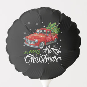 Vintage Wagon Red Truck Christmas Tree Pajama Fami Balloon
